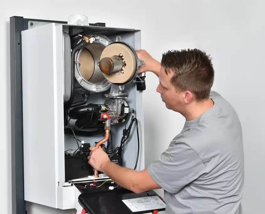 Viessmann Wartung Servicetechniker bei der Wartung einer Viessmann Heizungsanlage